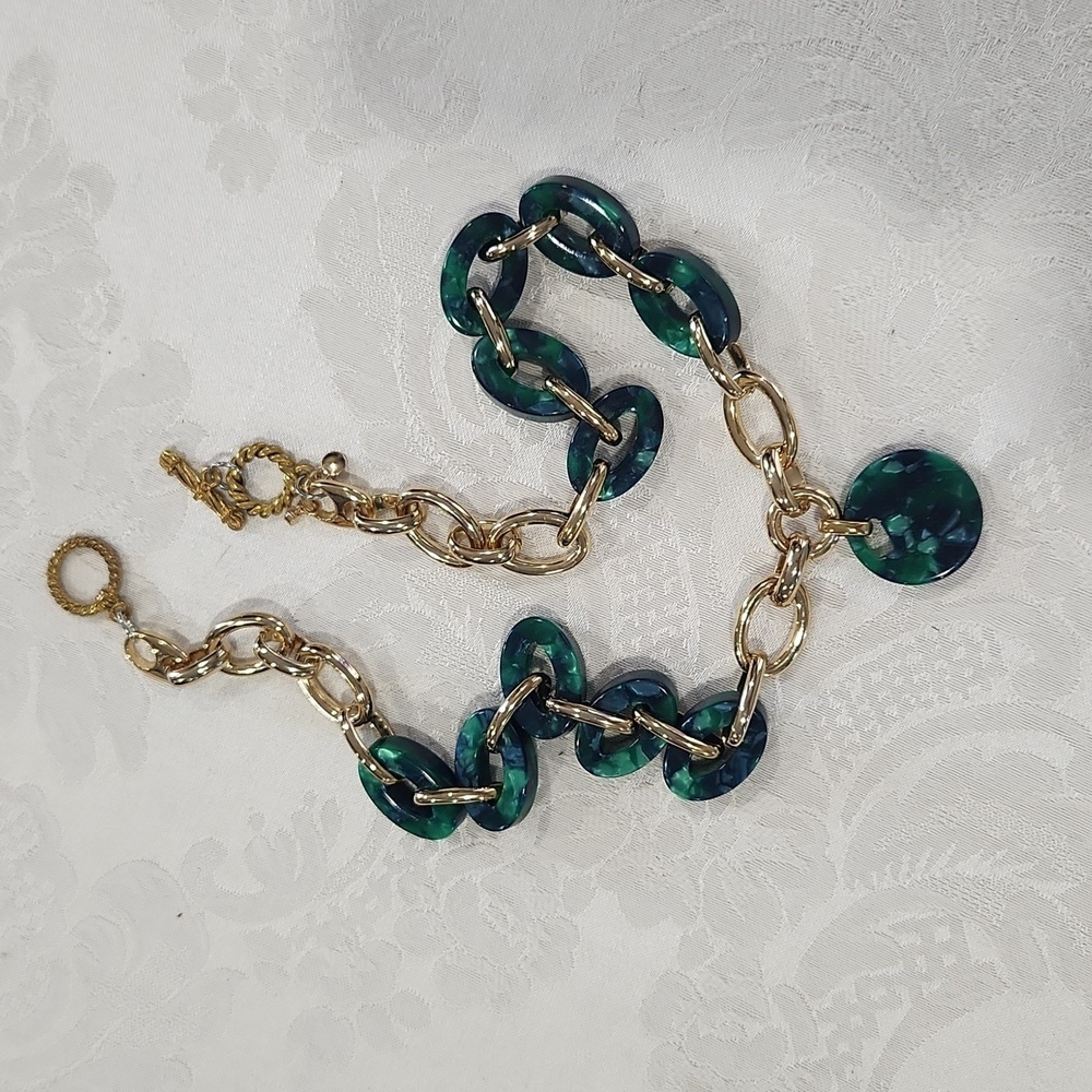 Ann Taylor Green Tortoise Shell Statement Necklac… - image 6